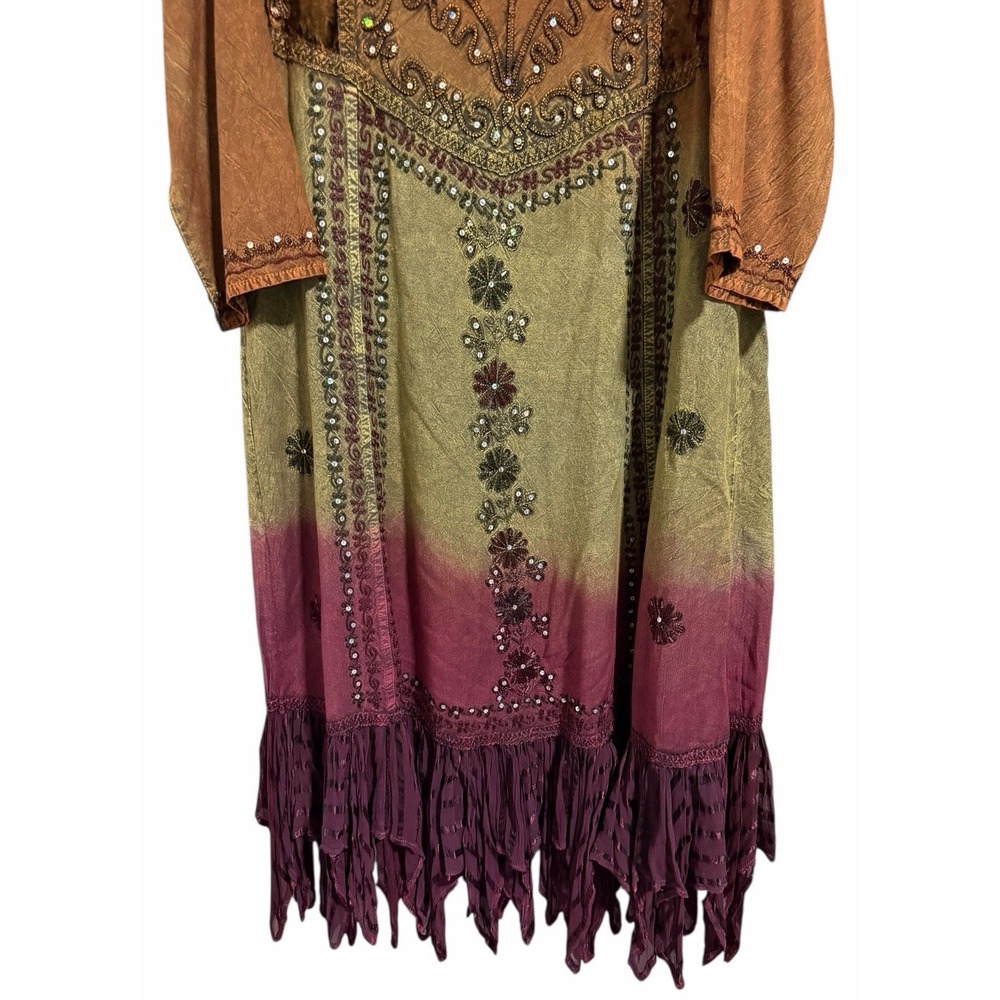 Shoreline Long-Sleeved, Ombre-Dyed, Embellished Boho-Style Maxi Dress Women's OS - Picture 5 of 12